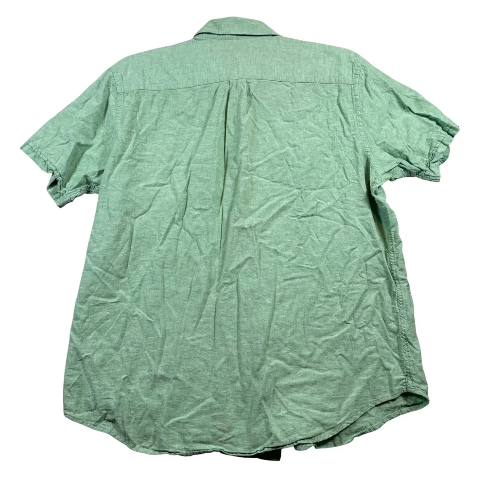 Banana Republic Button Down Mens XL Green Linen Blend Short Sleeve Utility Shirt